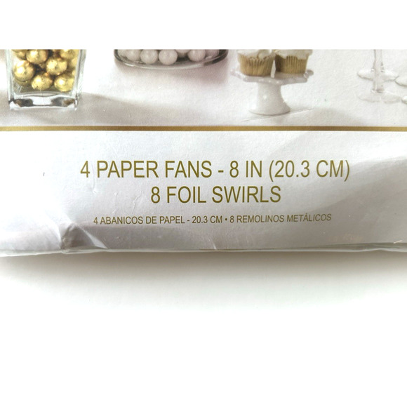 40th Birthday Party Decorations Gold & White 4 Paper Fans 8 Gold Swirls 12pcs - Picture 5 of 6